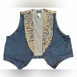 Western ETHICS Tribal Denim Open Vest Size Large